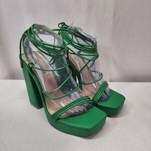 Steve Madden Manzie Green Lace Up Block Heel Squared Open Toe Heeled Sandals 9